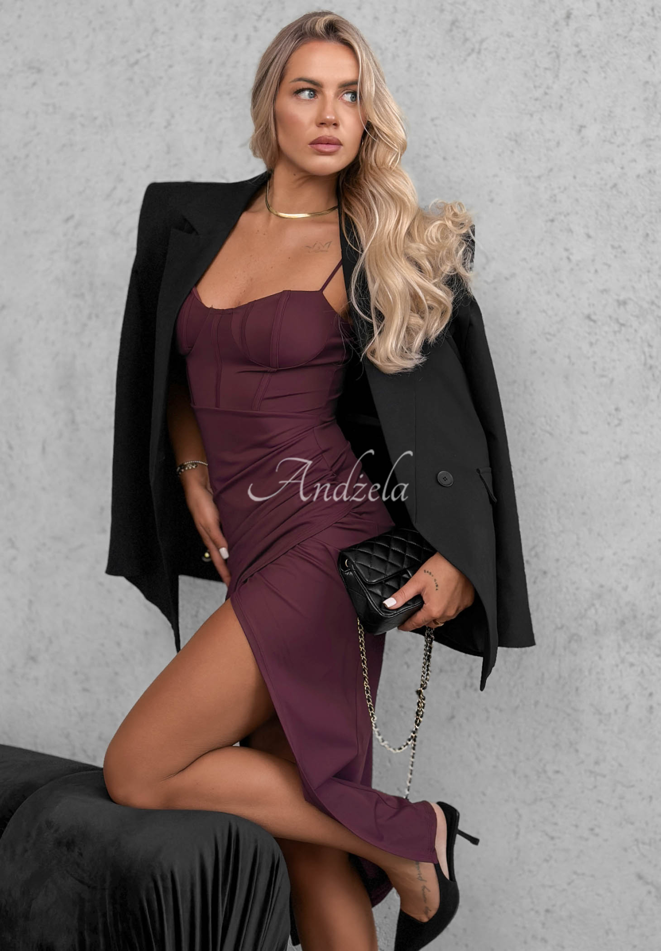 Night Romance Berry-Colored Strapless Corset Dress