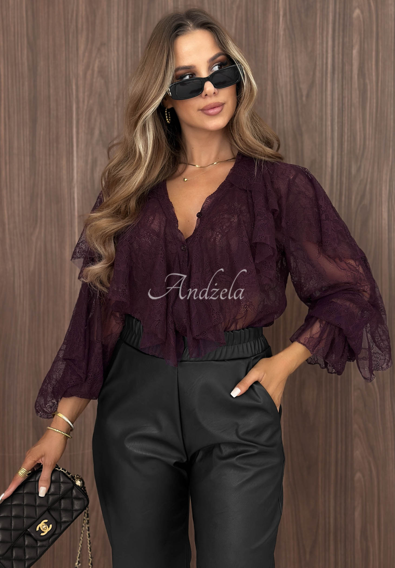 Faded Romance Berry-Colored Lace Shirt with Ruffles
