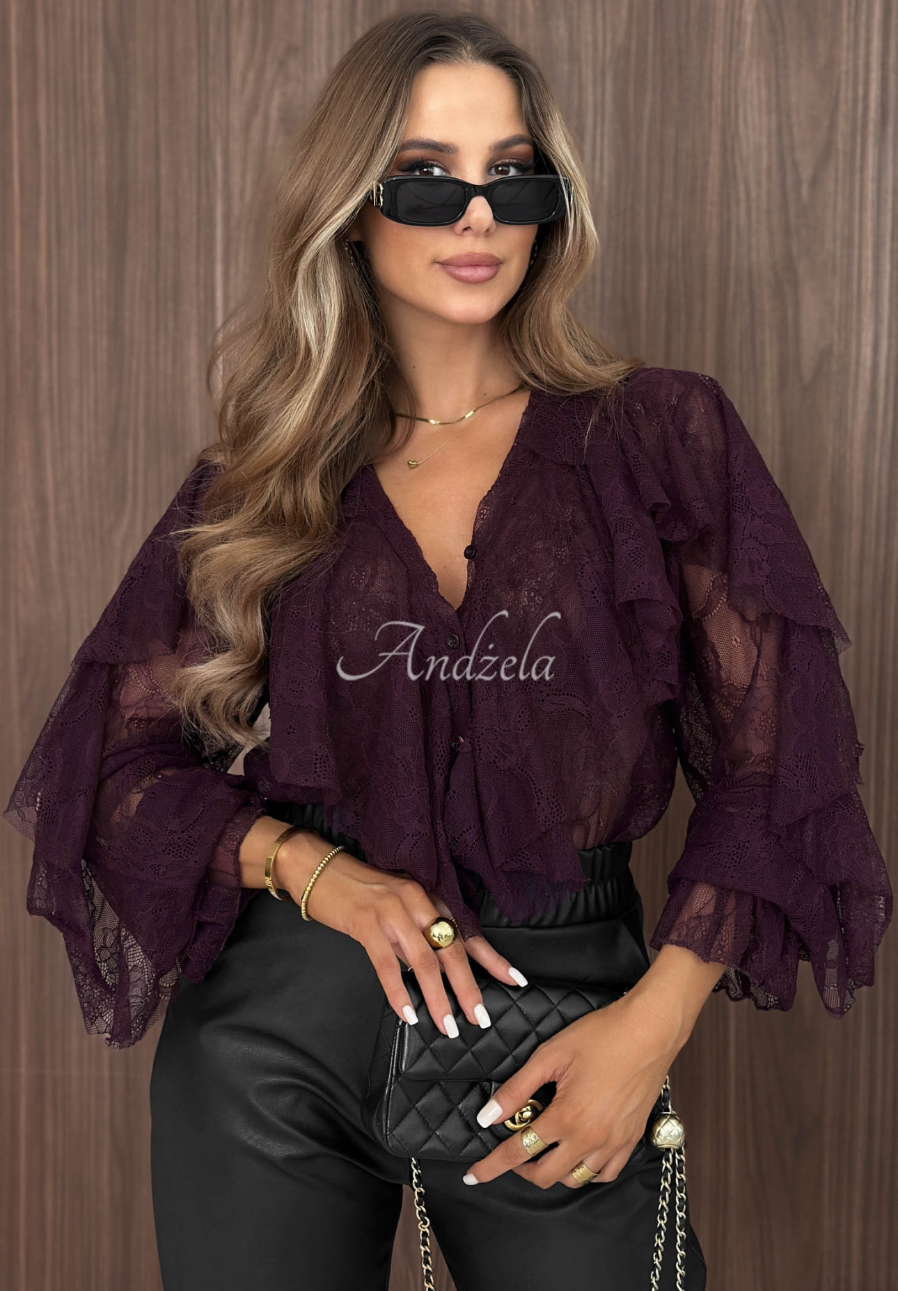Faded Romance Berry-Colored Lace Shirt with Ruffles