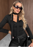 Gorsetowa bluzka longsleeve z chokerem Sweet Sinner czekoladowa