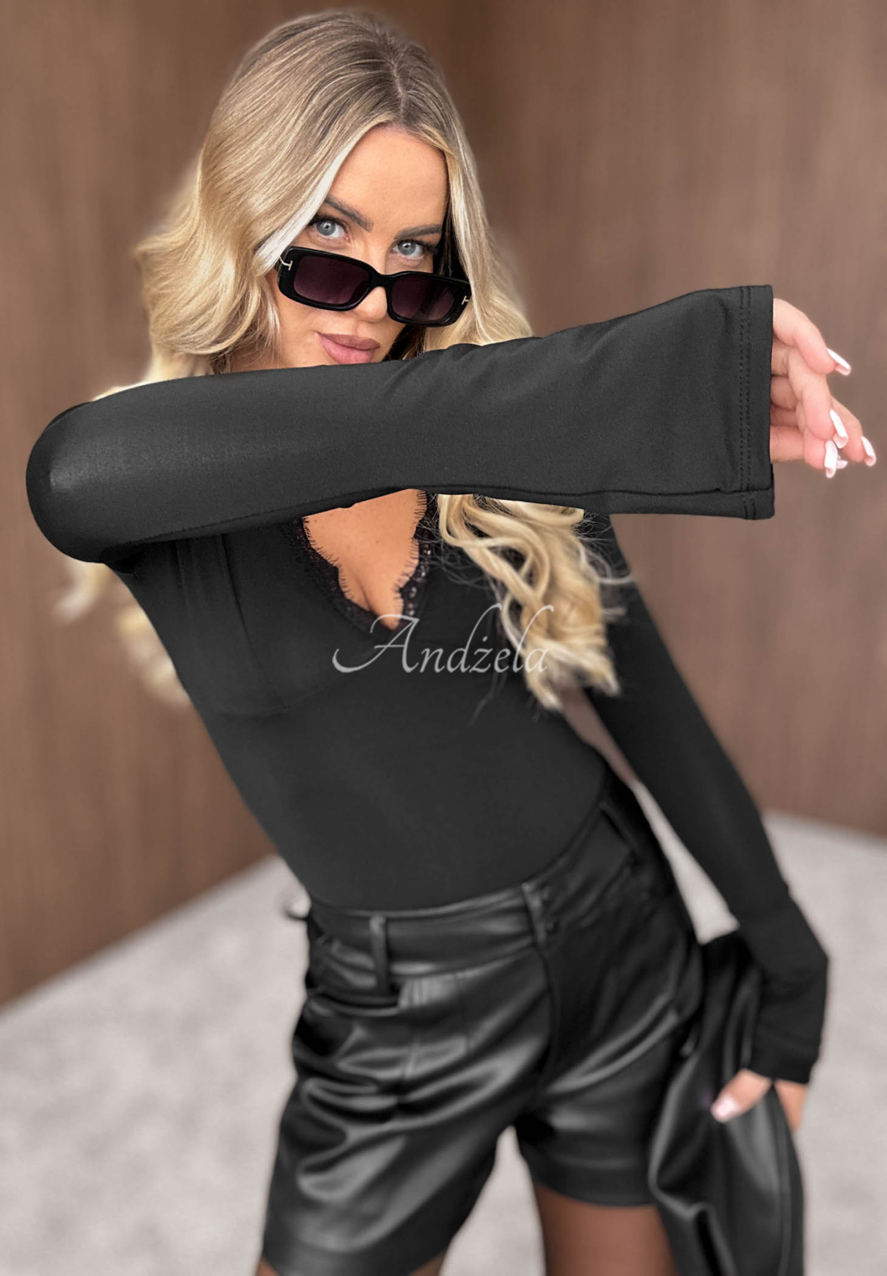 Midnight Spell Black Viscose Bell-Sleeve Blouse with Lace