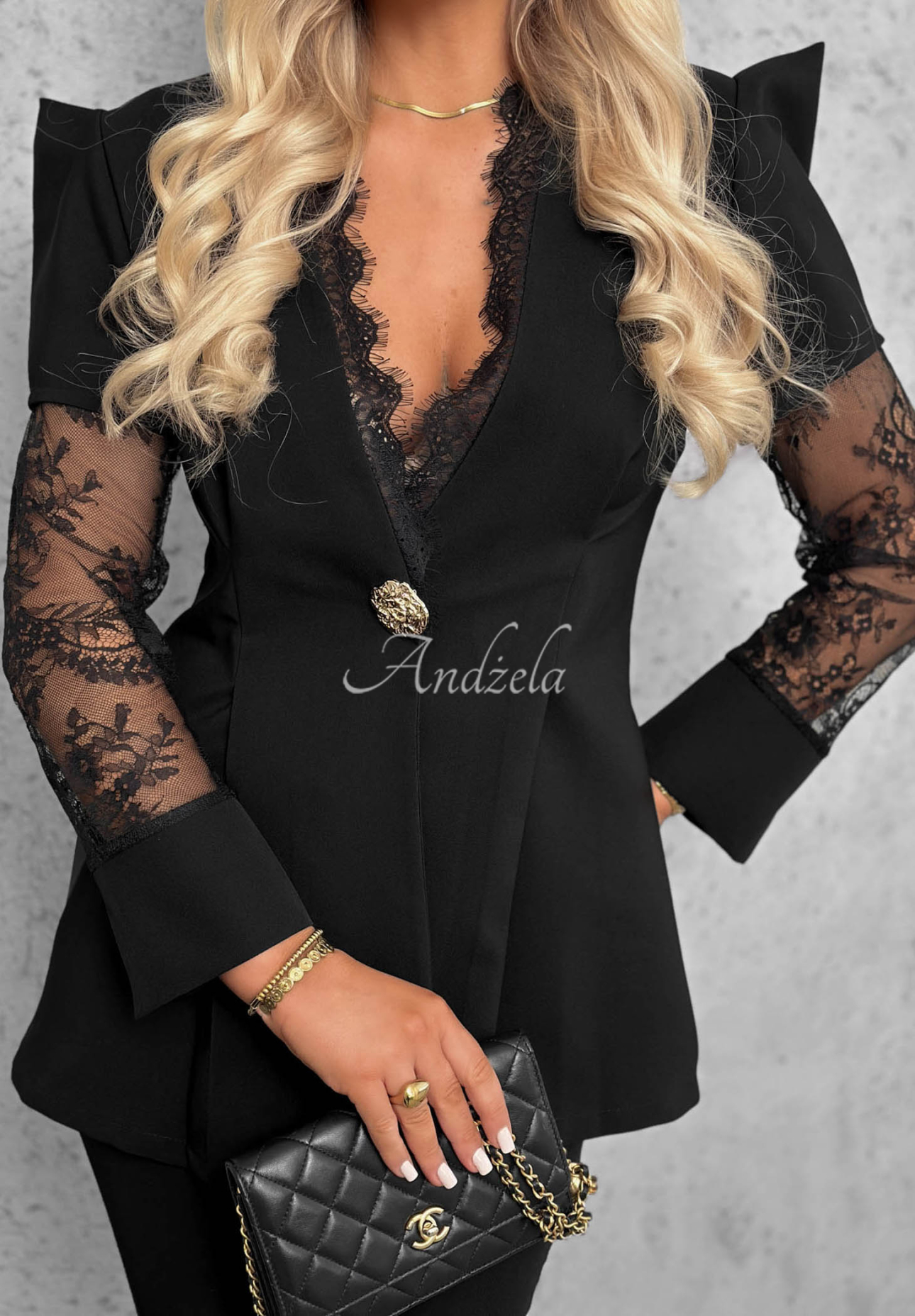 Elegancki komplet z koronką Noir Elegance czarny