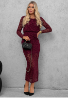 Koronkowa sukienka maxi z marszczeniami Lace Affair czarna