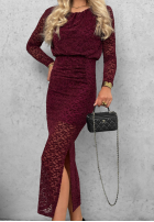Koronkowa sukienka maxi z marszczeniami Lace Affair czarna