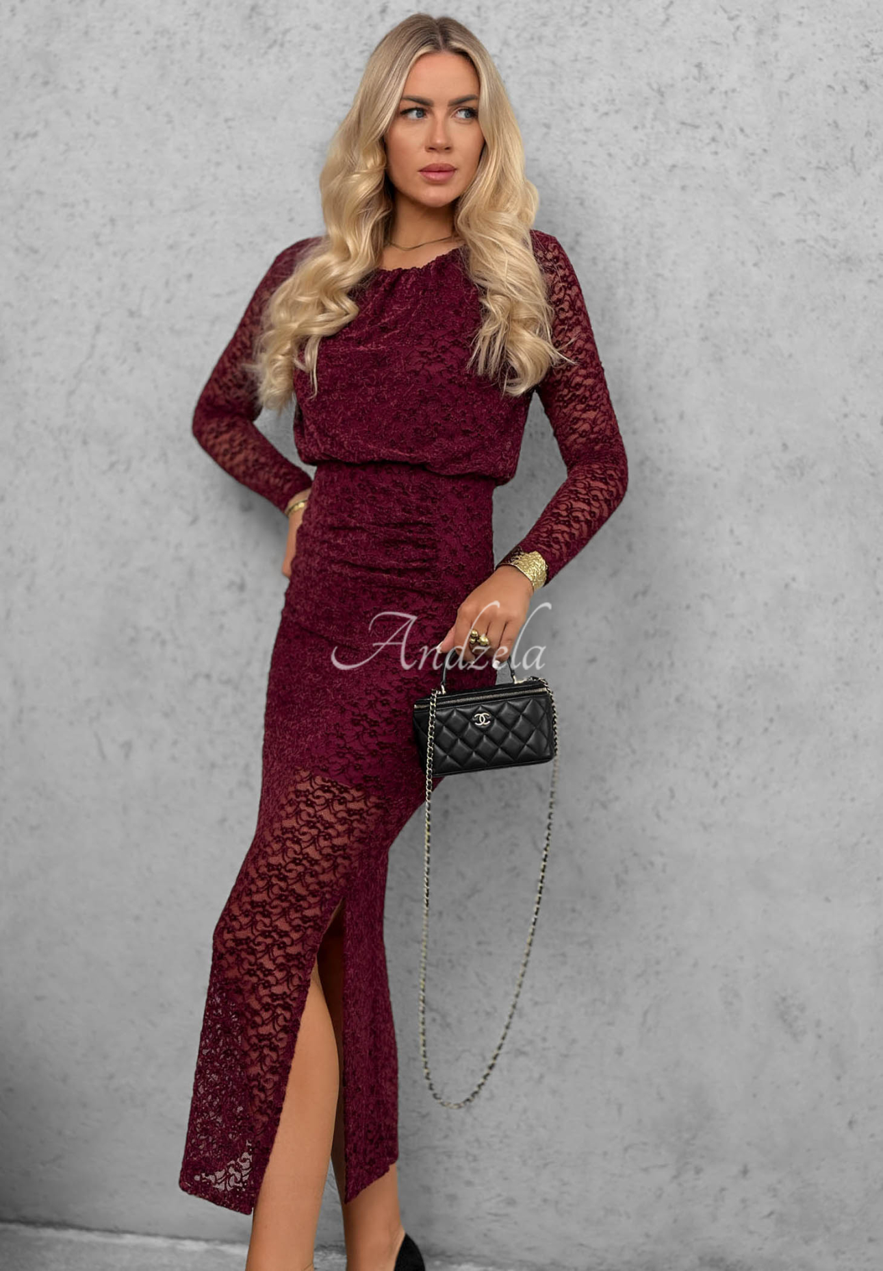 Lace Affair Burgundy Maxi Dress with Ruffles