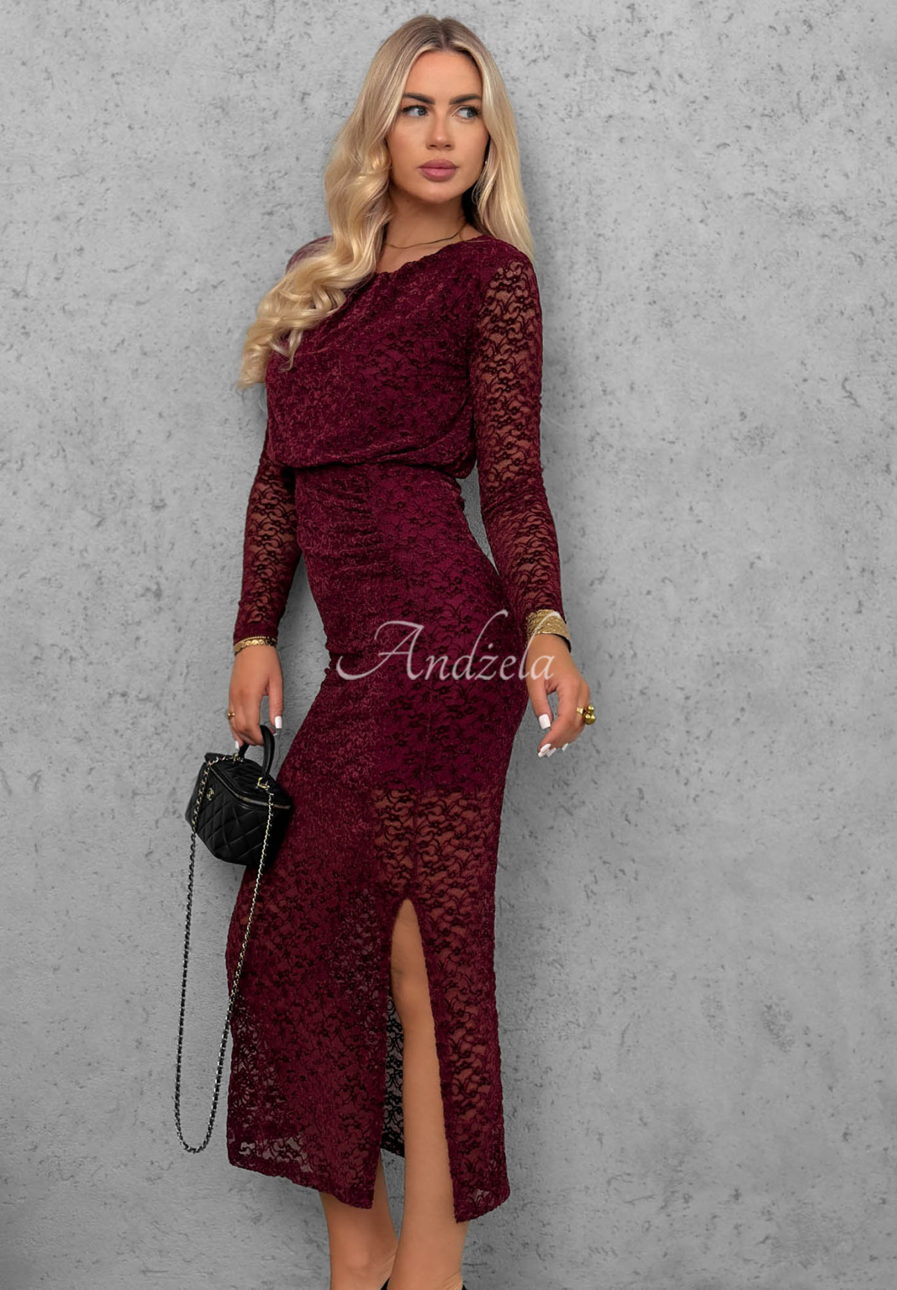 Lace Affair Burgundy Maxi Dress with Ruffles