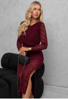 Koronkowa sukienka maxi z marszczeniami Lace Affair czarna