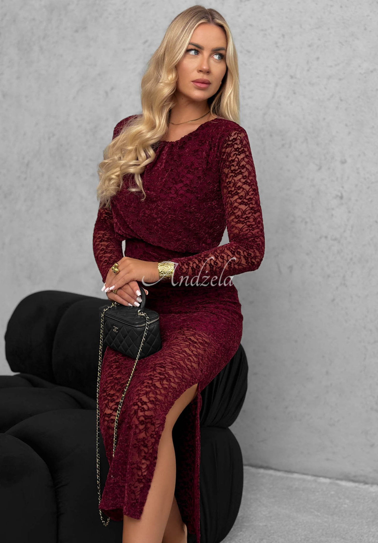 Lace Affair Burgundy Maxi Dress with Ruffles