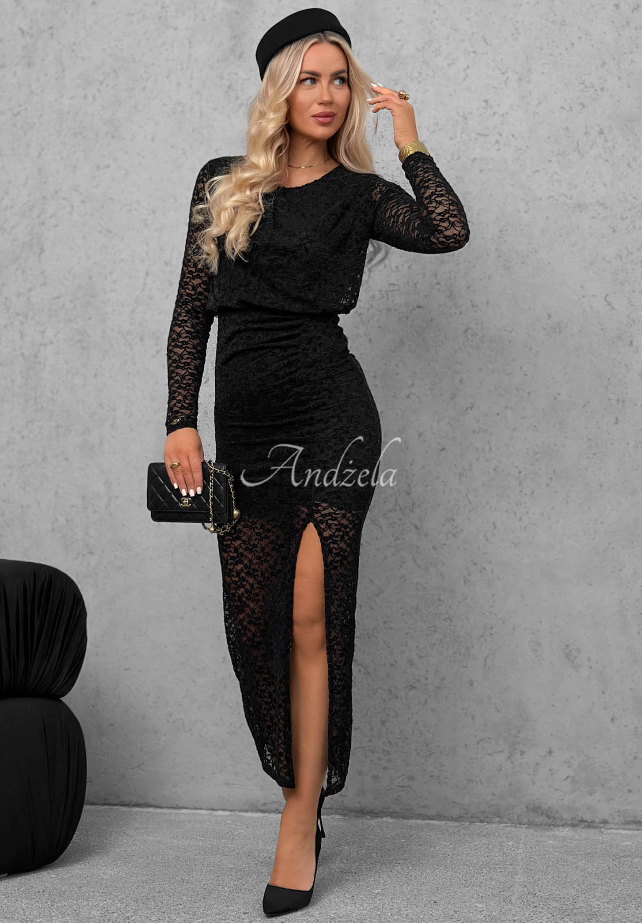 Lace Affair Black Maxi Dress with Ruffles