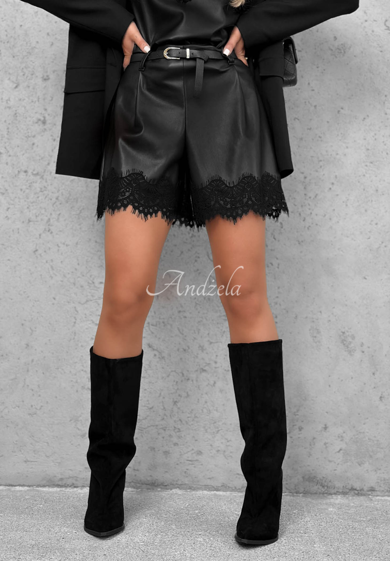Sweet Rebel Black Leather Shorts with Lace