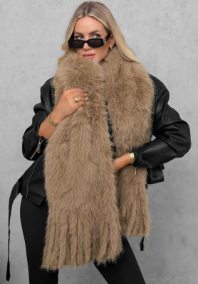 Fluffy Dreams Mocha Soft Teddy Bear Scarf with Tassels