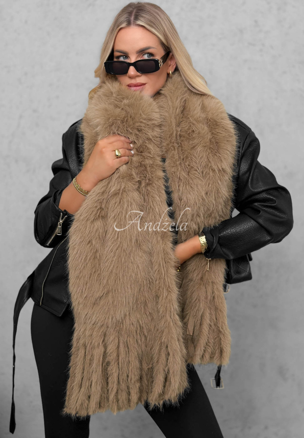 Fluffy Dreams Mocha Soft Teddy Bear Scarf with Tassels