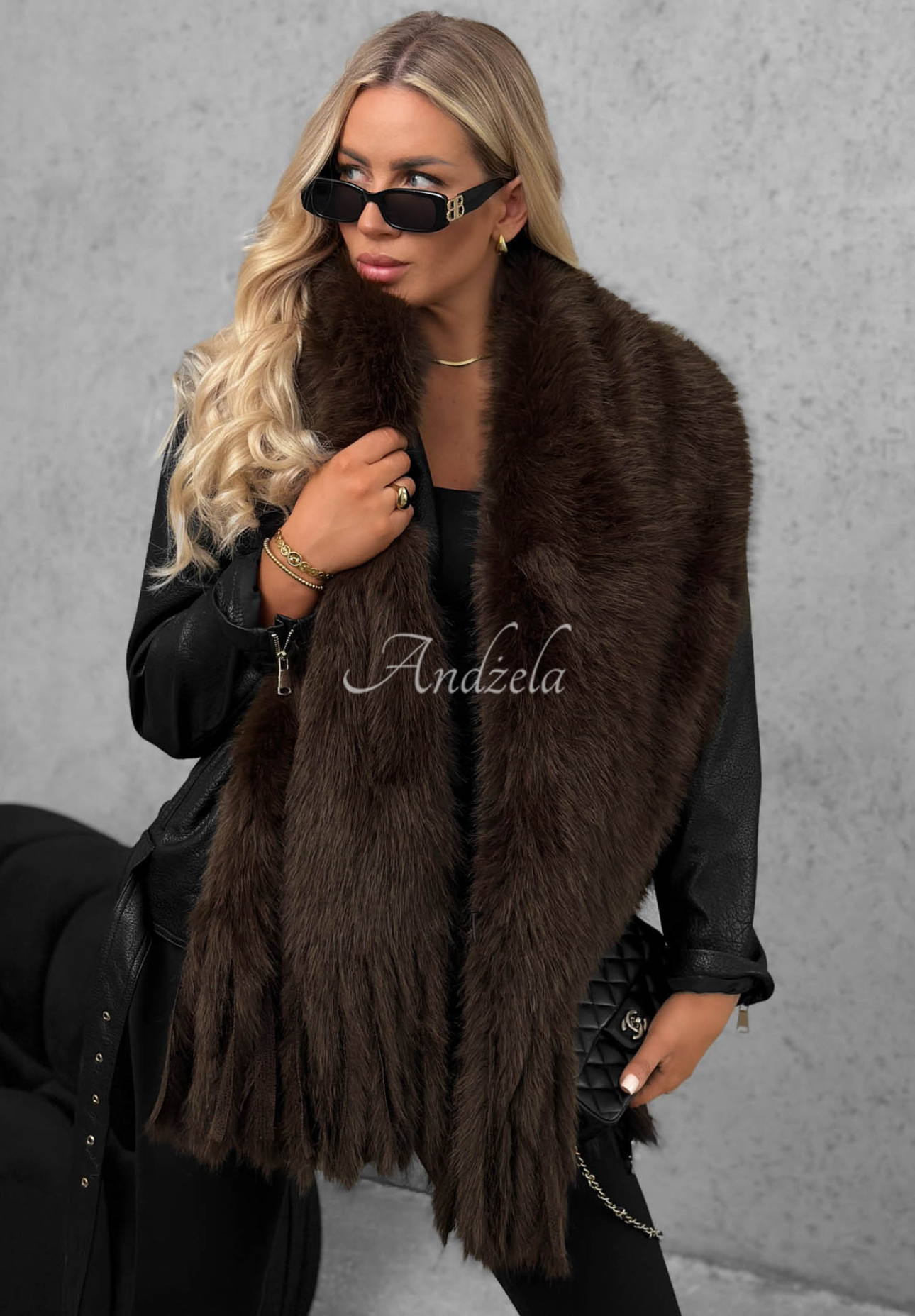 Fluffy Dreams Soft Teddy Bear Scarf with Fringes, Chocolate Brown