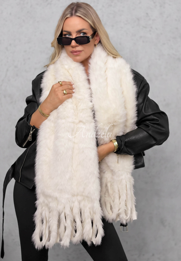 Fluffy Dreams Ecru Soft Teddy Bear Scarf with Tassels