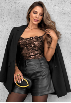 Cekinowy top na ramiączkach Sequin Magic czekoladowy