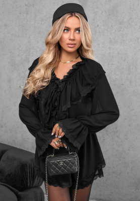 Say It Slowly Black Jumpsuit with Ruffles and Lace