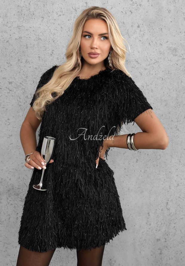 Dangerous Charm Black Mini Dress with Feathers
