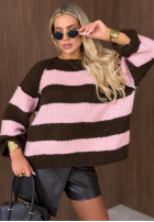 Sweter w paski Hot Dessert czekoladowo-różowy