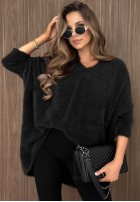 Miękki asymetryczny sweter z dekoltem After Rain czekoladowy