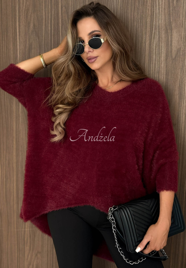 Soft, asymmetrical sweater with a neckline by After Rain in burgundy