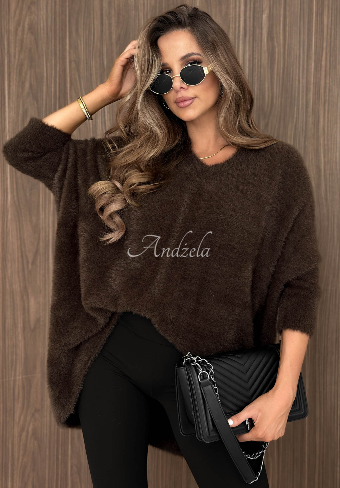 Soft, asymmetrical sweater with a neckline by After Rain in chocolate brown