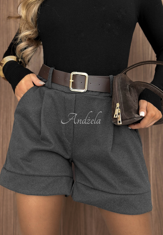Smart Look Graphite-Colored Short Viscose Shorts with a Belt