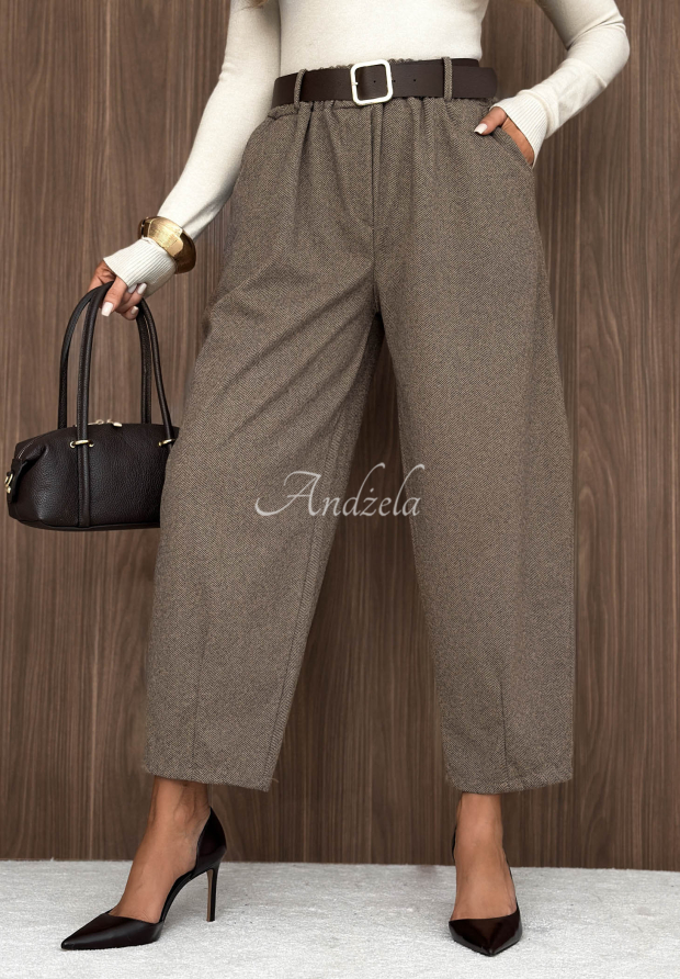 Autumn Air Beige Viscose Balloon Pants with a Belt