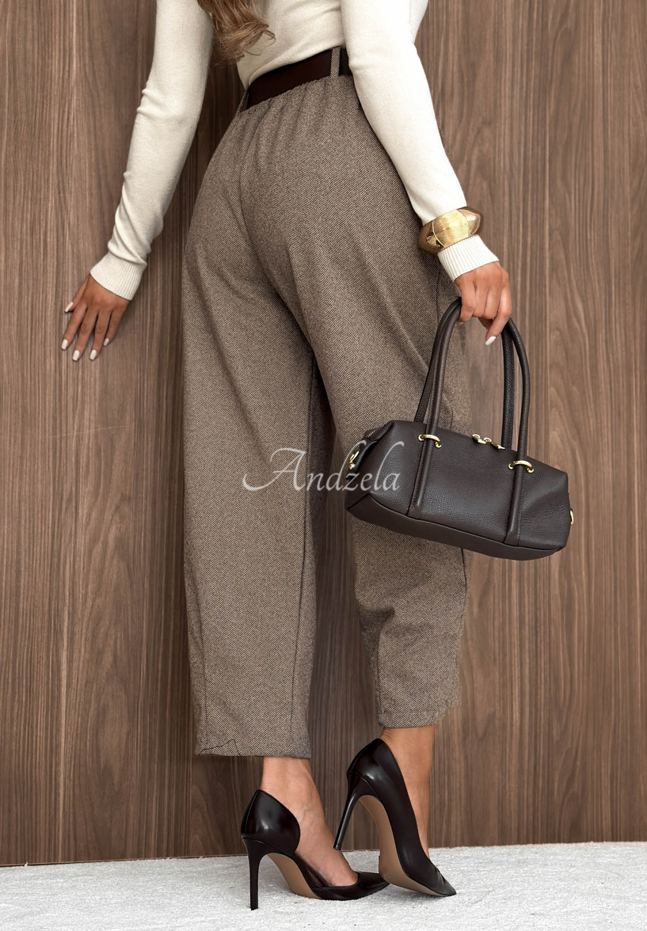 Autumn Air Beige Viscose Balloon Pants with a Belt