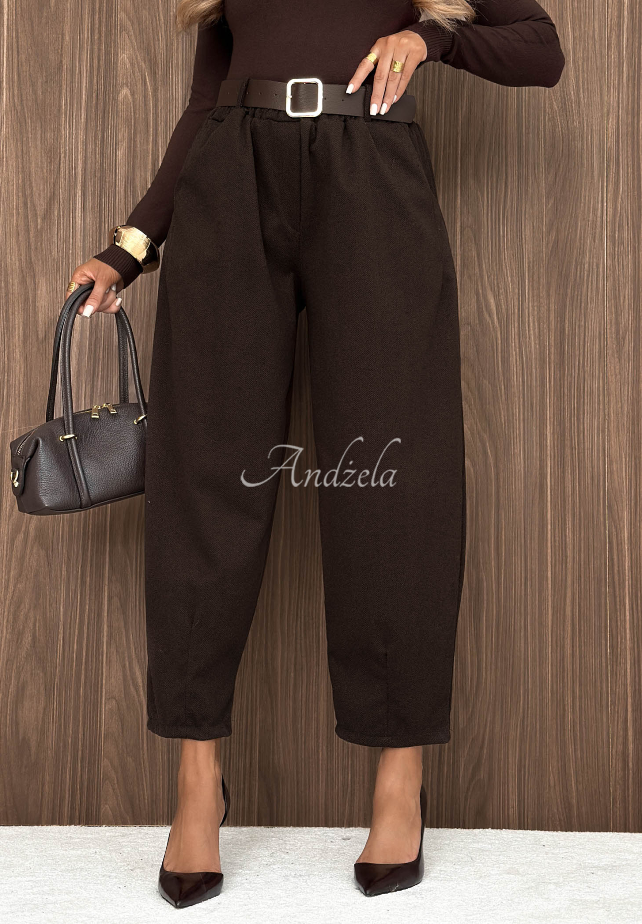 Autumn Air Chocolate-Colored Viscose Balloon Pants with a Belt