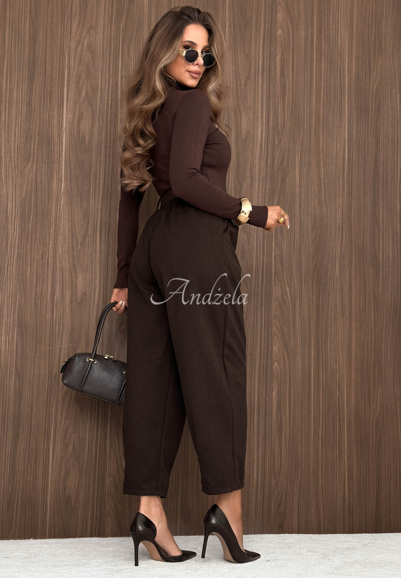 Autumn Air Chocolate-Colored Viscose Balloon Pants with a Belt