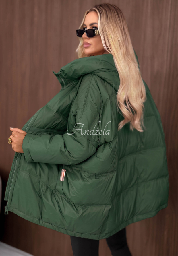 Coldest Of Times Hooded Down Jacket in Bottle Green