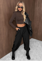 Krótka bluzka longsleeve Sassy Muse czarna