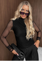 Siateczkowa bluzka longsleeve z marszczeniami Femme Fatale czekoladowa