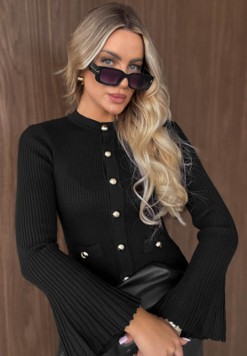 Prążkowana bluzka longsleeve dzwonek z wiskozy Simple Routine czarna