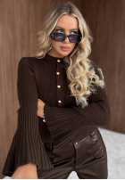 Prążkowana bluzka longsleeve dzwonek Simple Routine czekoladowa