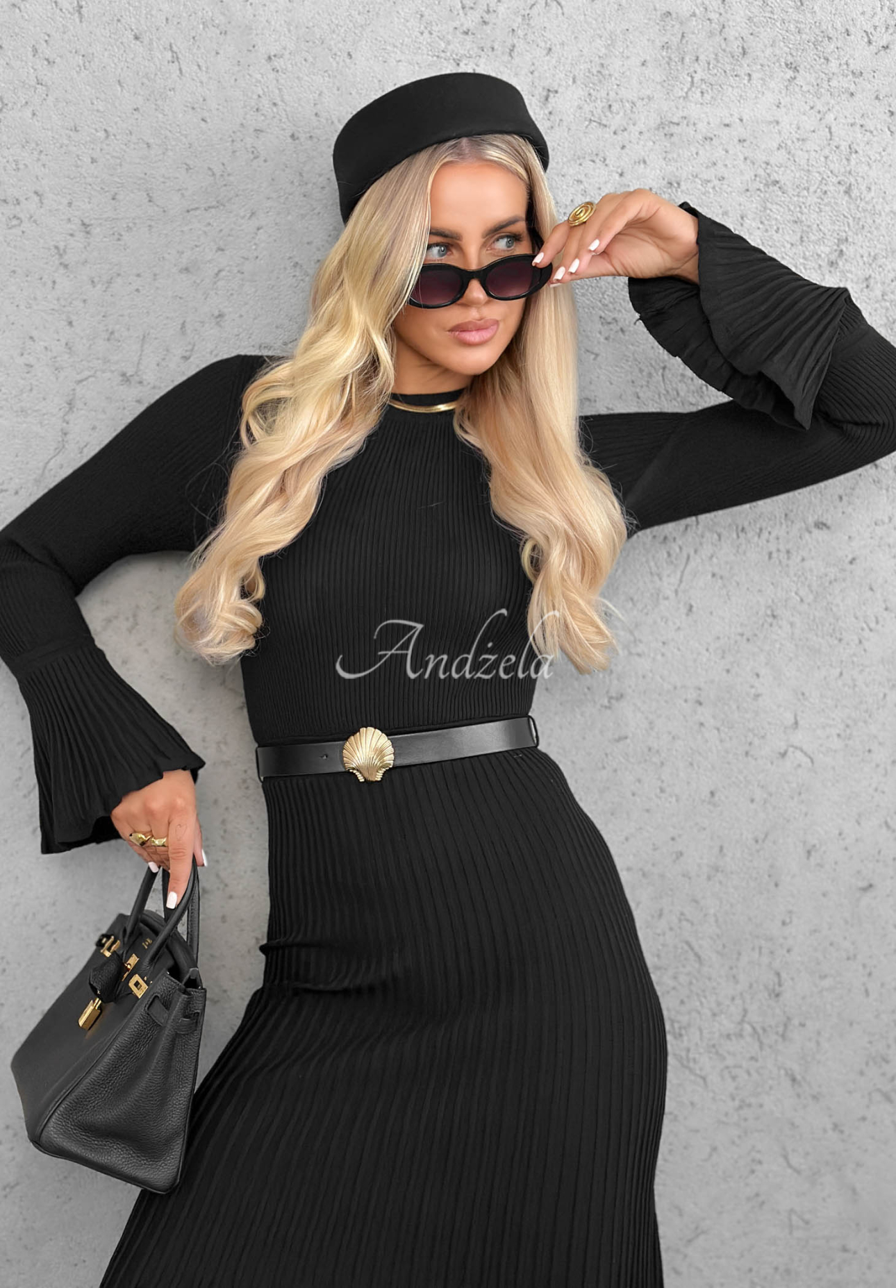 Wiskozowa sukienka midi longsleeve dzwonek Lovely Day czarna