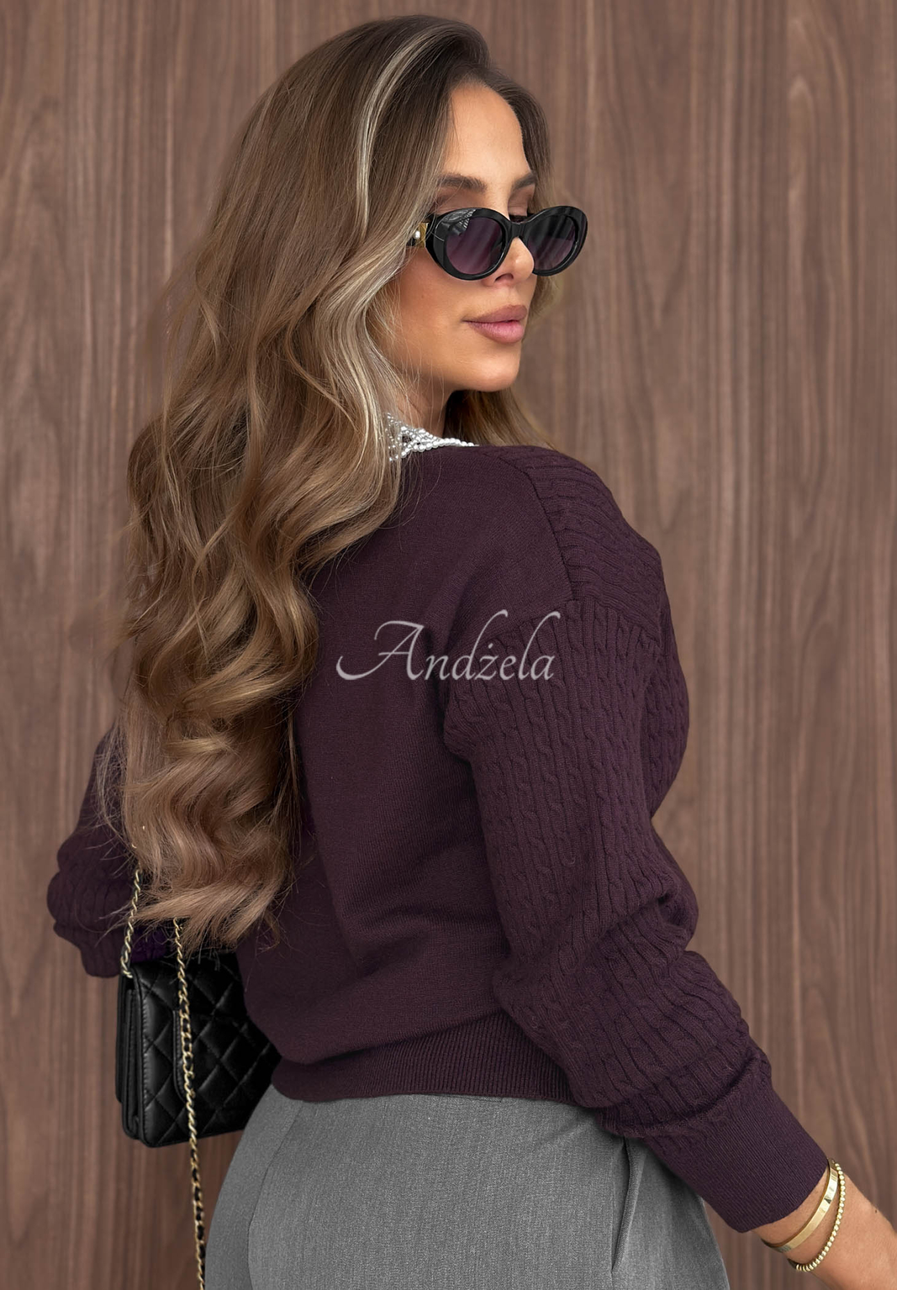 Viscose cardigan with a Pearly Look pearl collar in berry