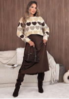 Miękki sweter w serduszka Soft Hearts beżowo-czekoladowy