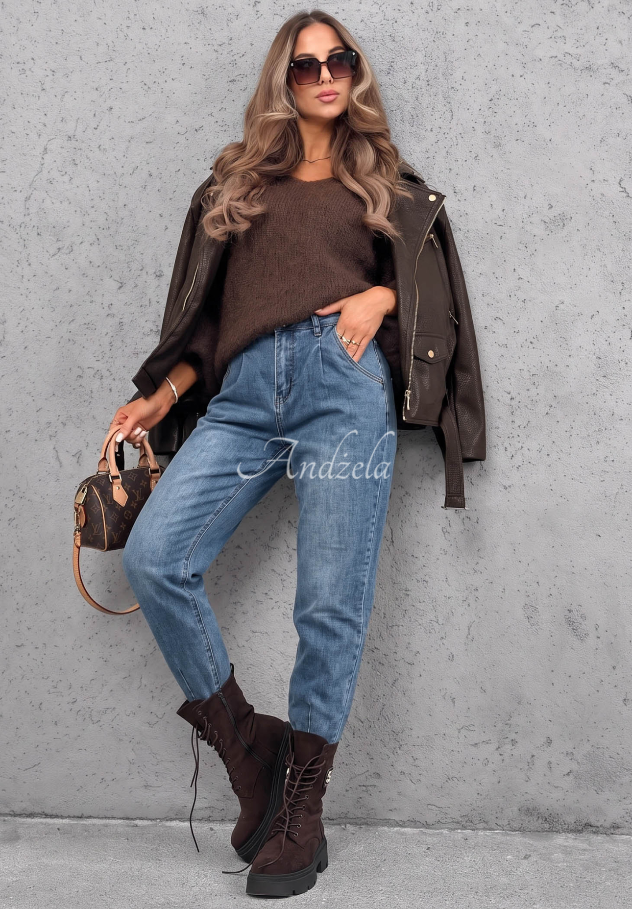 Spodnie jeansowe mom fit z przeszyciami Daily Routine niebieskie