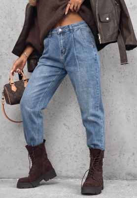 Spodnie jeansowe mom fit z przeszyciami Daily Routine niebieskie