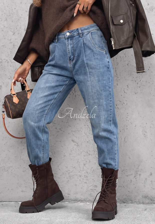 Daily Routine Blue Mom-Fit Jeans with Stitching