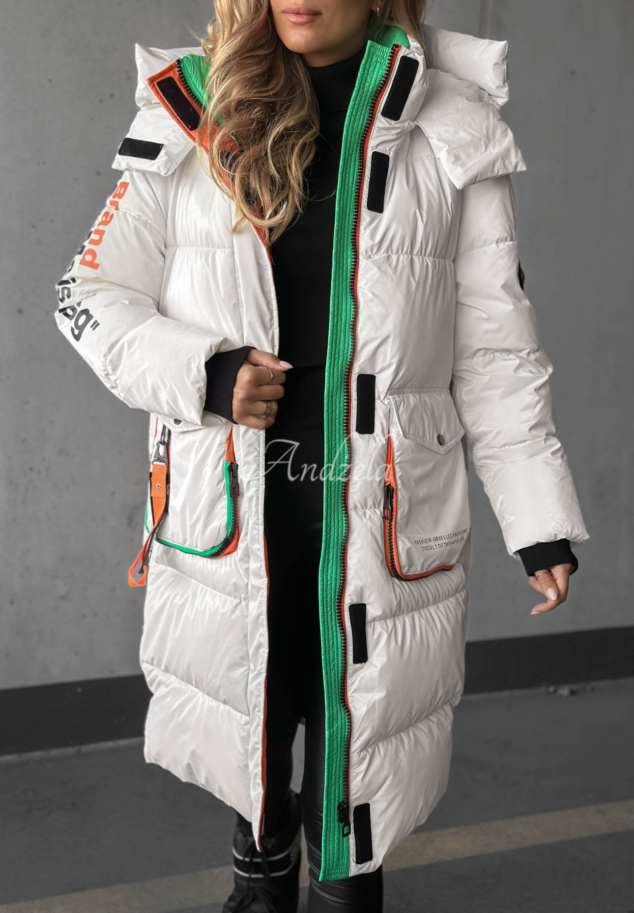 Silver Frost Long Quilted Hooded Jacket, White