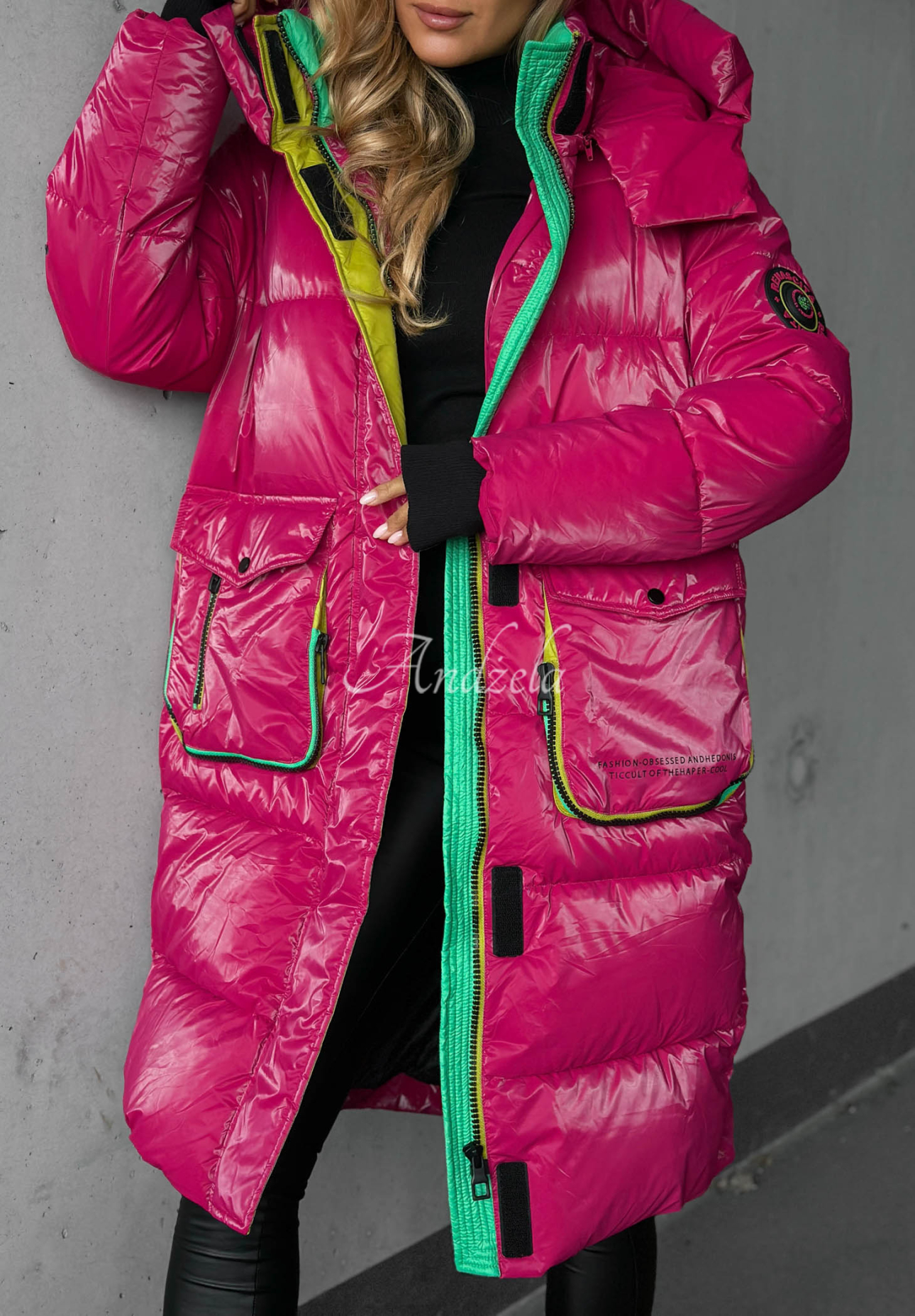 Silver Frost Long Quilted Hooded Jacket in Fuchsia