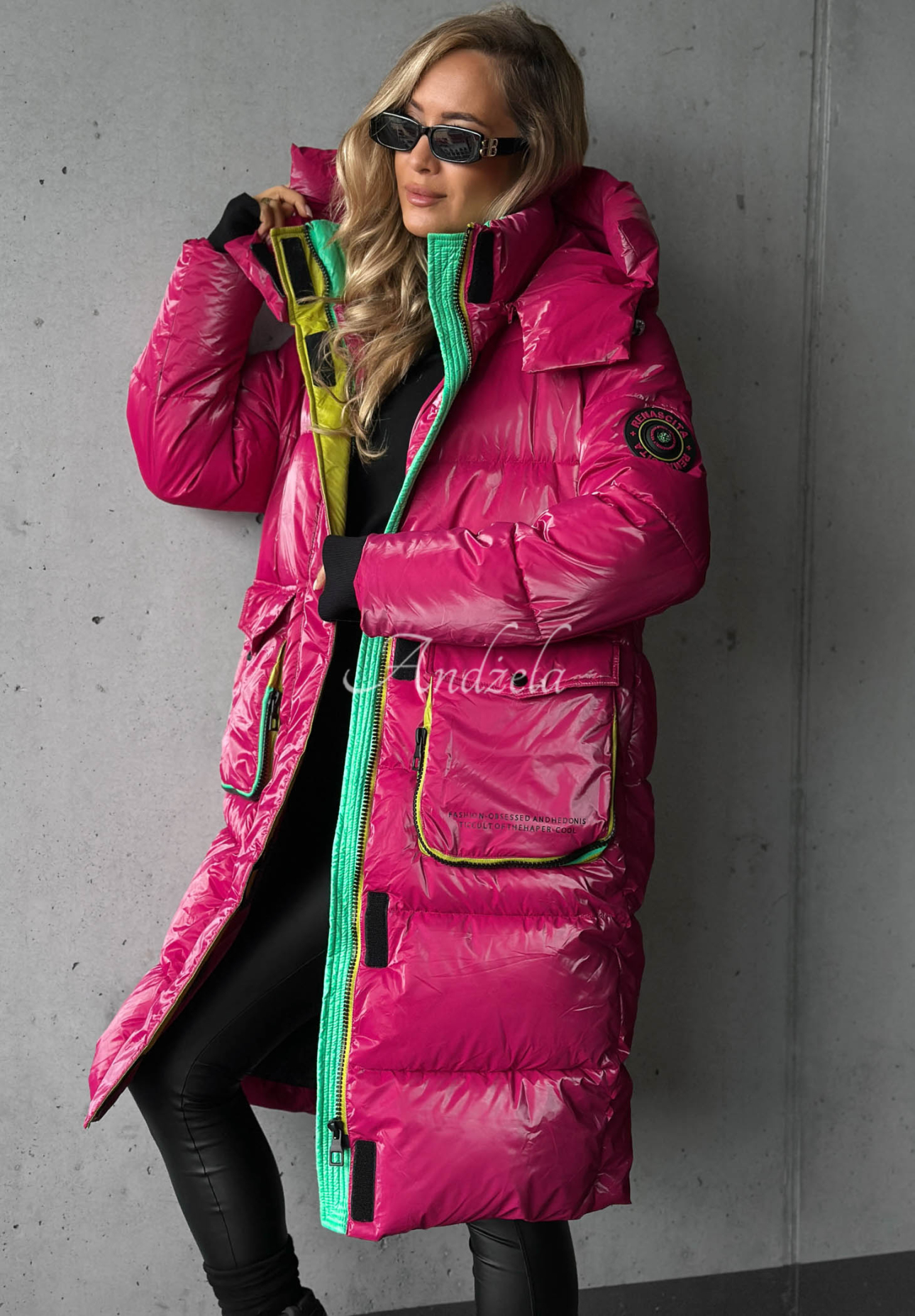 Silver Frost Long Quilted Hooded Jacket in Fuchsia
