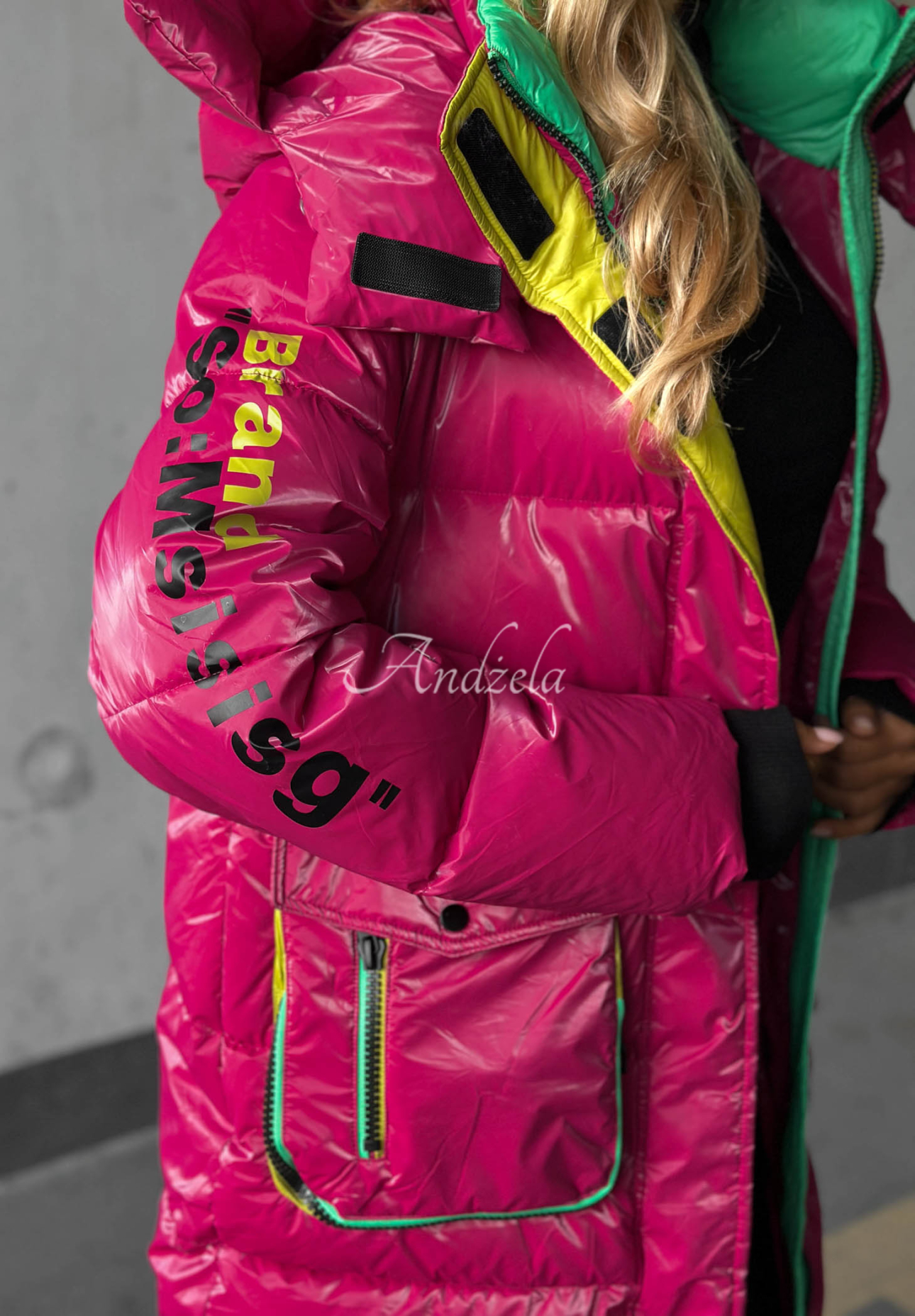 Silver Frost Long Quilted Hooded Jacket in Fuchsia