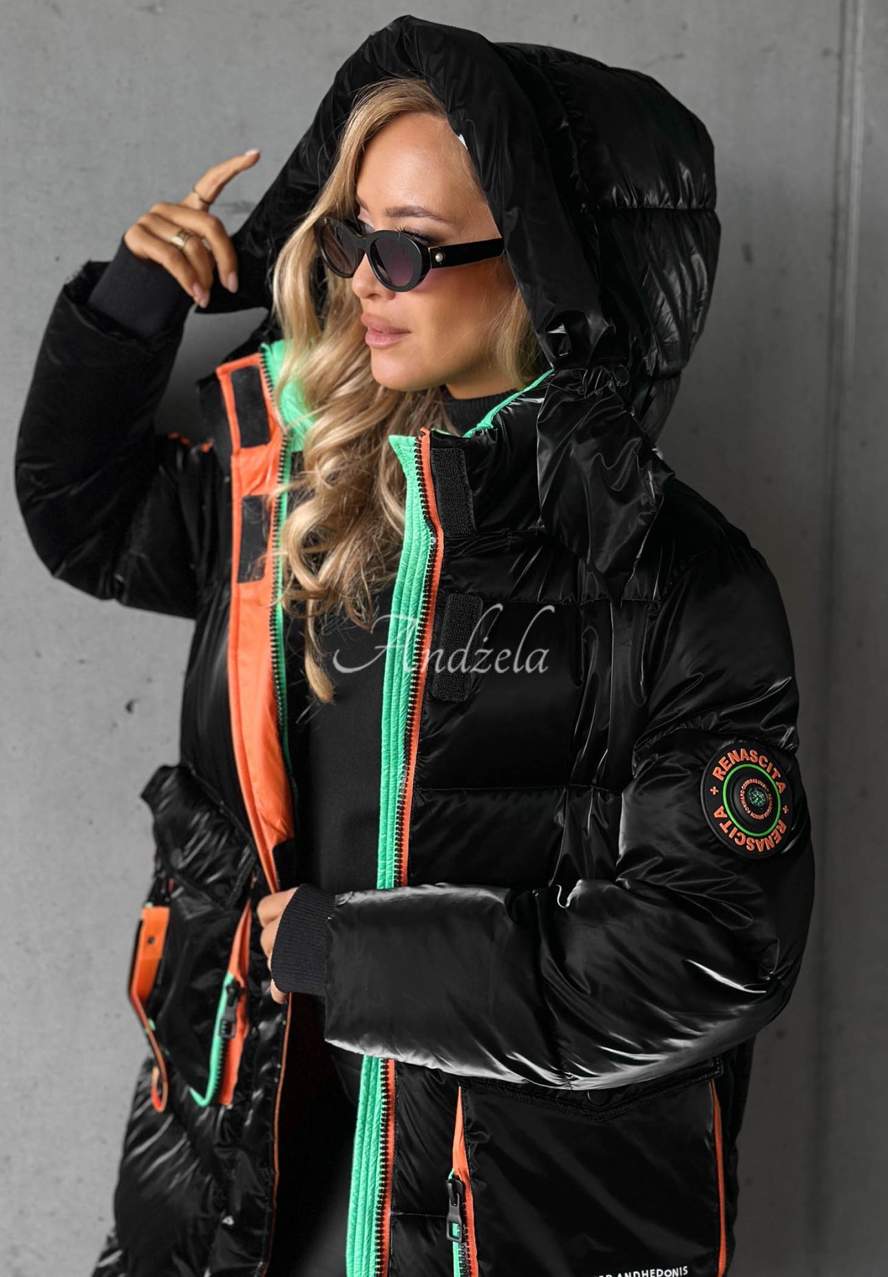 Silver Frost Long Quilted Hooded Jacket, Black