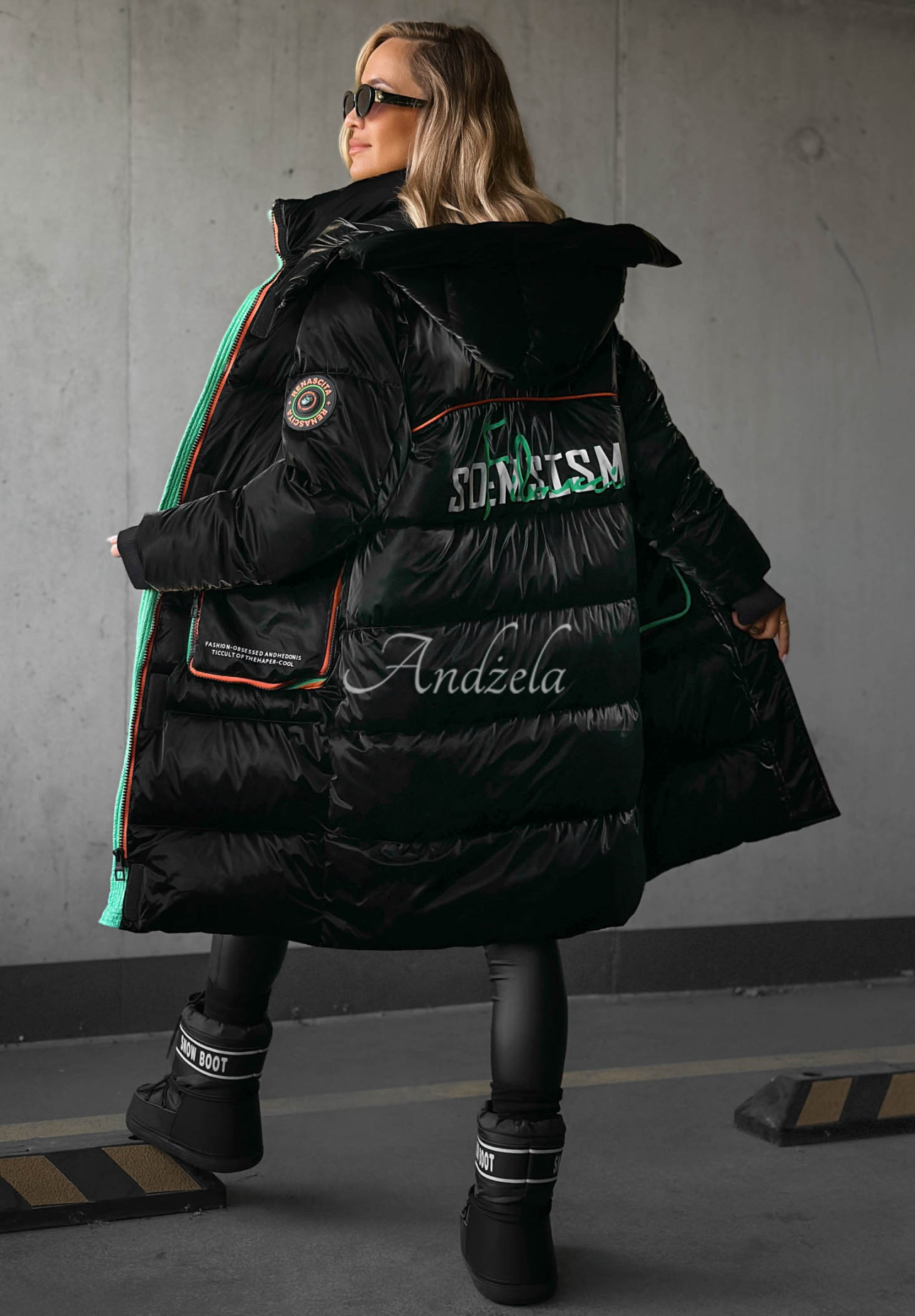 Silver Frost Long Quilted Hooded Jacket, Black