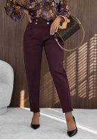 Eleganckie spodnie cygaretki z guzikami Gentle Elegance burgundowe