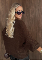 Sweter oversize z dekoltem Warm Affair czekoladowy