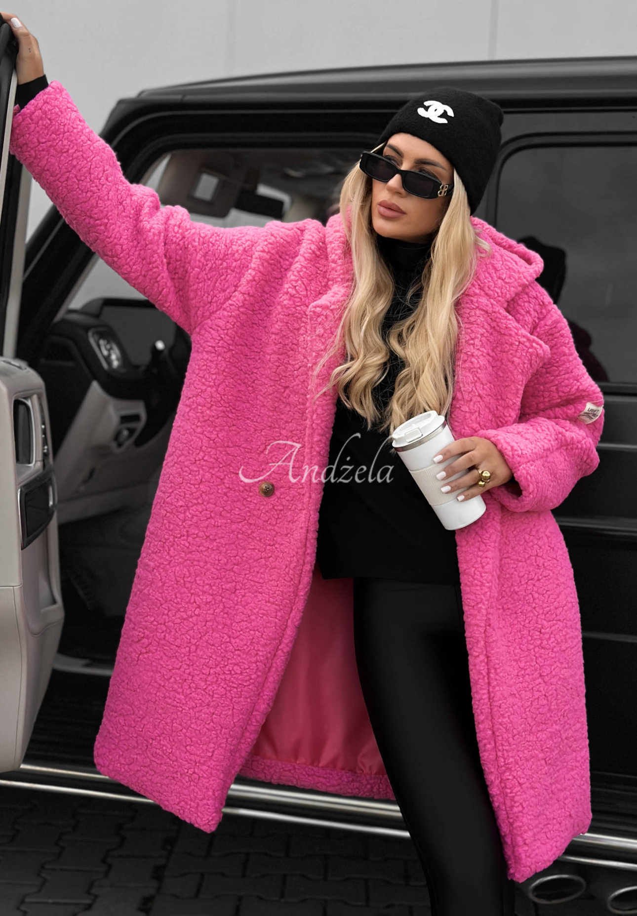 Frost Lady Long Fuchsia Cotton Hooded Shearling Coat